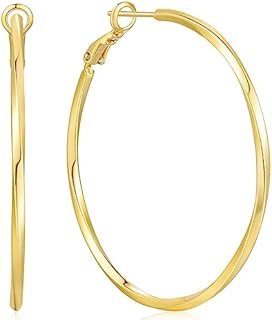 Women's Large 14K Gold Hoop Earrings by Jade Kos, Twisted Round Design, Sturdy Clip-on Back Finding, Nickel-Free and Hypoallergenic, Perfect Gift (50mm*2mm)