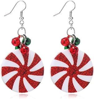 Charming Red and Green Christmas Dangle Earrings with Long Chain, Bow Knot, Jingle Bell and Snowflake Design for Women - Festive Holiday Gift