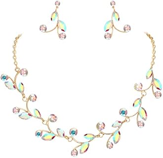 Alloy Clasp Aurora Borealis Crystal Necklace and Earrings Set with Floral Design, Perfect Gift for Women and Brides
