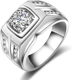 2CT Men's Moissanite Wedding Ring in S925 Sterling Silver or 10K/14K/18K White Gold for Father/Husband/Boyfriend - Elegant Engagement/Anniversary/Birthday Gift