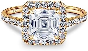 ISAAC WOLF 2.50 Carat VVS1 Asscher Cut Moissanite Engagement Ring, Designed with 10K Solid Gold in White, Yellow or Rose