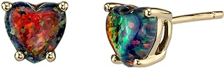 Peora 14K Yellow Gold Created Black Fire Opal Heart Stud Earrings for Women, Classic Solitaire Studs, 6mm, 1 Carat total, Friction Back