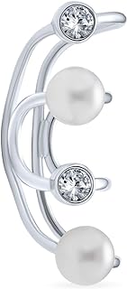 White Freshwater Cultured Pearl Wire Ear Pin Climbers Earrings For Women Crawlers 14K Gold Plated .925 Sterling Silver