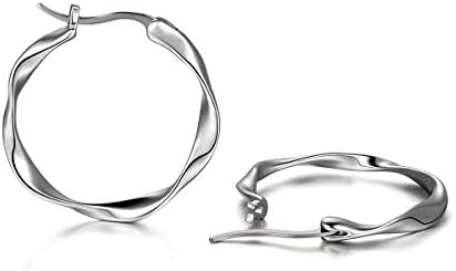 Versatile Titanium Hoop Earrings with Push-back Finding for Women & Men - Lightweight White Gold Plated Oval Earrings in Multiple Designs - Hypoallergenic Earrings for Sensitive Ears