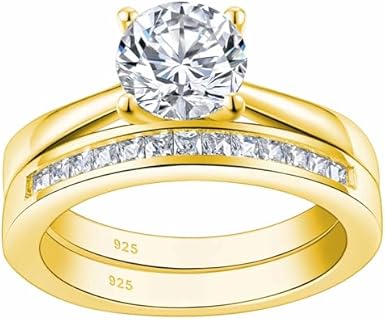 SHELOVES Sterling Silver Engagement Rings Wedding Band Set Soliraire Round CZ Cubic Zirconia Sz 4-13