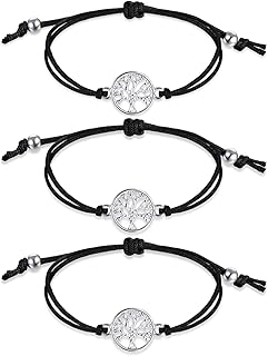 ESROVER Bracelet Arbre de l'Amitié avec Cordon Réglable et Bande Textile Noir, Symbole de Renouveau et Energie Positive, Taille Ajustable pour Tous âges et Genres