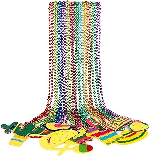 Cinco de Mayo Fiesta Party Decorations - Set of 12 Mexican Beaded Necklaces in Festive Colors with Durable Plastic Chain - Ideal for Birthdays, Carnivals, Taco Tuesdays & Luau Photo Props