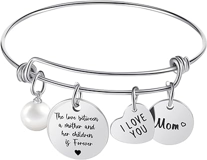 Mother's Day Love Tribute - Engraved Alloy Bangle Bracelet with Box Chain and Lobster Claw Clasp - Perfect Mom's Gift for All Occasions
