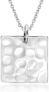 Chic Hammered Texture Large Square Pendant Necklace with Cable Chain, Sterling Silver for Modern Trendsetters, 18 Inches