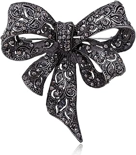 Black Color Rhinestone Bow Brooches for Women Large Bowknot Brooch Pin Vintage Jewelry Winter Accessories