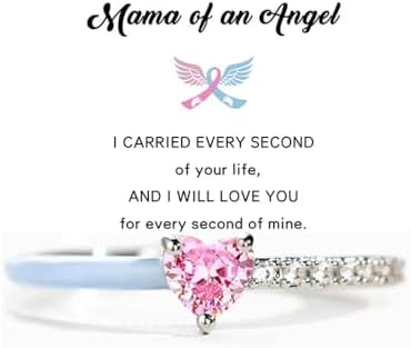 Adjustable Enamel Stackable Ring with heart design for Women, "Mama Of An Angel" Copper Ring by LIU JUN