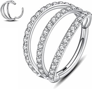 Yrogcu 20G 18G 16G 14G Single/Double Hoop Stainless-Steel Seamless-Hinged-Piercing Segment-Clicker Nose-Ring-Hoop : Diameter 6mm 8mm 10mm 12mm Cartilage Earrings