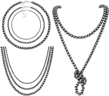 5Pcs Western Jewelry Navajo Pearl Necklace for Women Western Cowgirl Country Beaded Necklace Boho Vintage Choker Jewelry Gifts