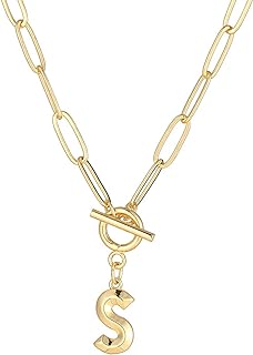Eben-Ezer Toggle Clasp Capital A-Z Initial Necklace For Women HipHop Gold Alphabet Pendant Necklaces Thick Chain OT Buckle Necklace