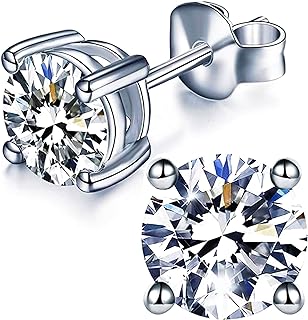 YODEWA 1/2/3ct Moissanite Stud Earrings for Women 925 Sterling Silver Hypoallergenic Flat Back 1 Pair DEF Color Lab Created Brilliant Round Moissanite Diamond Earrings
