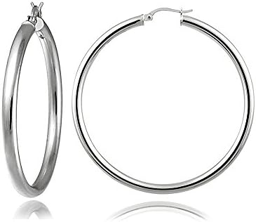 Women and Teen Girls Hoop Earrings, 35mm, by Hoops & Loops, 3mm Thick 925 Sterling Silver, Click-Top Back Finding, Available in Silver, Yellow, and Rose Gold Flash Plating