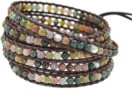 YGLINE Natural Stone Wrap Bracelet for Women Boho Bracelets Healing Crystal Beaded Bracelet Adjustable 3/5 Wraps Bracelet Handmade Birthday Gifts for Women