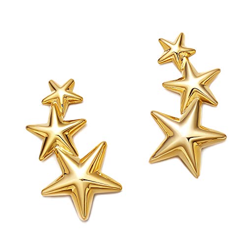Gold Star and Sunburst Stud Earrings - AllenCOCO Ear Climbers Earrings for Women, 14K Gold Plated, 925 Silver Post Hypoallergenic