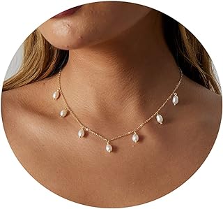 Tasiso Dainty Pearl Necklace for Women Tiny Pearl Pendant Necklaces Half Pearl Paperclip Toggle Necklace Barque Pearl Pendant Necklaces Pearl Chain Choker Necklace Simple Bridesmaid Jewelry Gifts
