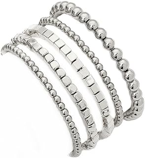 tenghong2021 14K Gold Plated Beaded Bracelets for Women Handmade Stackable Stretch Bead Ball Bracelet Set Delicate Stackable Gold Bead Bracelets for Girls Party Gifts Jewelry