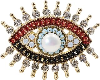 Lucky Charm Evil Eye Brooch Pin Women Freshwater Pearl and Rhinestone Crystal Vintage Lapel Pin for Wedding Party Necklace Dual Purpose Brooch Ladies Accessories Shawl Scarf Buckle Sweater Cardigan Men Women Gifts