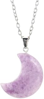 Crescent Moon Necklace Reiki Healing Crystal Necklace Stone Moon Pendant Necklaces Natural Stone Quartz Jewelry Gift for Women Girls