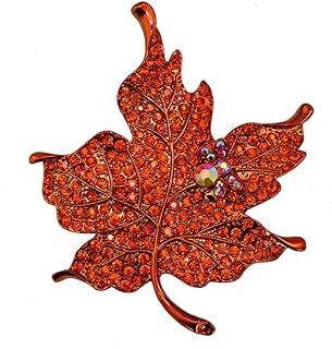Pin-Clasp Maple Leaf Brooch with Cubic Zirconia for Women - Autumnal Design
