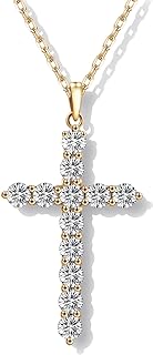 Moissanite Cross Necklace for Women, Diamond Cross Necklaces for Men, Sterling Silver or Gold Cross Necklaces for Girls Cross Faith Pendant Necklace for Father's Day (Gold)