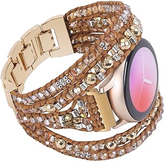 20mm Boho Handmade Beaded Watch Band with Foldover Clasp for Women - Compatible with Samsung Galaxy, Huawei, Garmin Watches