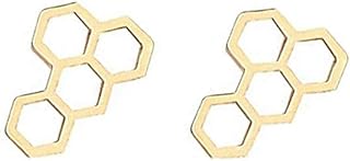 Girls' Alloy Honeycomb Hexagon Stud Earrings with Secure Push Back - RUIZHEN Simple Bee Hive Design