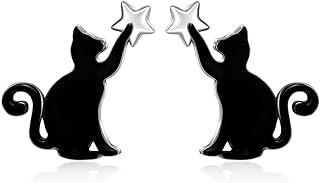 Push Back Black Cat Stud Earrings with Cubic Zirconia in Sterling Silver for Women - Drop Design Featuring Adorable Sloth, Llama & Duck Motifs