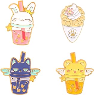 VEINTI+1 Animal Dessert Brooch | Boba Milk Tea, Donuts, Ice Cream, Cake Brooch | Cat Rabbit Food Drink Pin for Backpack Jacket Hat Suitable for Women And Men