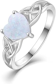 10K/14K/18K Gold Celtic Knot Heart White Opal Engagement Ring for Women, Unique Wedding Promise Ring - Perfect Lucky Jewelry Birthday Gift for Girls