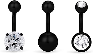 Stainless Steel Clasp, Petite Belly Button Rings with Clear Cubic-Zirconia Gems, Suitable for Women & Girls, 4-Prong-Setting Design