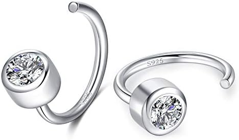 CHIC & ARTSY Dainty Hug Hoop Earrings 925 Sterling Silver Created Gemstone Huggie Hoops Earrings Synthetic Fire Opal/Turquoise/Moonstone/CZ Tiny Hoop Earrings for Women