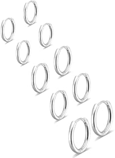 Gokeey 5 Pairs Stainless Steel Hoop & Stud Earrings Set with Hinged Hoop Back Finding for Women & Men - Versatile Hoop Design without Gemstone