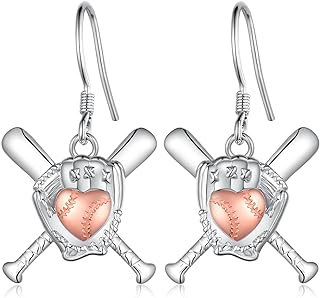 French Clip 925 Sterling Silver Baseball Stud Earrings, Allergy-Free Fashionable Sport Jewelry for Women and Girls - Unique Baseball Design