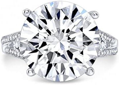 Riya Gems 10 CT Round Cut Moissanite Engagement Ring in 925 Sterling Silver for Women, Size 4