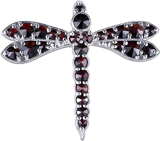 Bohemian Garnet Sterling Silver Dragonfly Brooch