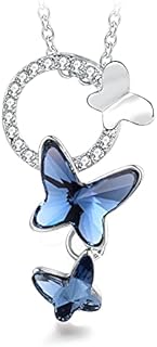 T400 Rhodium-Plated Crystal Butterfly Pendant Necklace with Lobster Clasp, Ideal Gift for Women and Girls