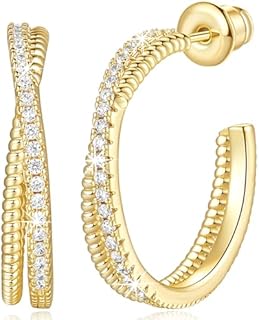 14K Gold Cross Cubic Zirconia Hoop Earrings for Women with Stylish Comfortable Design