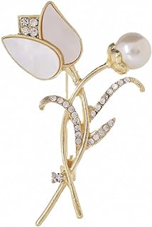 Mori Tulip Brooch High-grade Temperament Pearl Rhinestone Shell Flowers Clothing Accessories Suit Brooch Pin Safety Pins for Cardigan Fashion Elegant Jewelry Gift for Women Girls