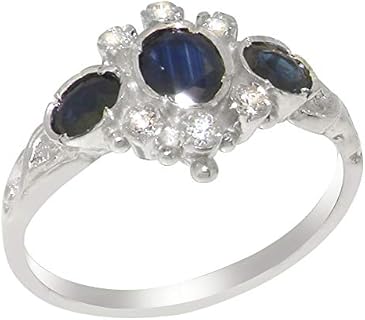 LBG 18k White Gold Montana Sapphire Engagement Ring with Cubic Zirconia for Women, Trilogy Design, Available in Sizes 4 to 12