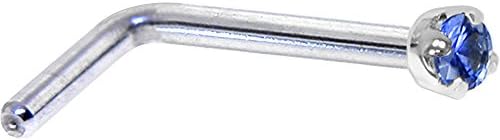 Body Candy Solid 14k White Gold 1.5mm Genuine Blue Sapphire L Shaped Nose Stud Ring 20 Gauge 1/4"