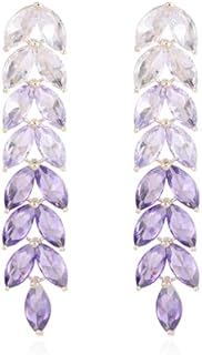 Gradient Crystal Long Chandelier Tassel Dangle Earrings for Women Rhinestone Leaf Drop Statement Earrings