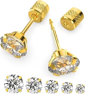 Cubic Zirconia 8mm Stud Earrings Multipack - Hypoallergenic Stainless Steel Push Back Design for Women and Men