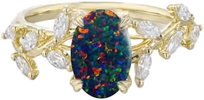 Moissanite-Encrusted Black Opal Engagement Ring in S925 Sterling Silver or Solid Gold