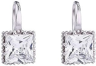 Dainty Princess Cut CZ Small Stud Earrings 925 Sterling Silver for Women Teen Girls Square Solitaire Crystal Diamond Tiny Dangle Drop Hook Studs 18g Post Cartilage Clip on Hypoallergenic Jewelry Gifts