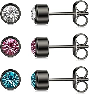 3-Pair Crystal Embellished Hypoallergenic Titanium Stud Earrings Set, Nickel-Free, Lightweight Comfort for Sensitive Ears, Classic Push Back Design for Women and Girls