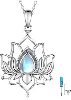 Sterling Silver Lotus Pendant Urn Necklace with Moonstone and Cable Chain for Women - Memorial Keepsake Jewelry Design